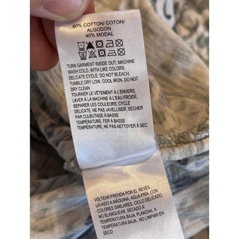 Lucky Brand Womens Blue Tan Floral Boho V-Neck 3/4 Sleeve Top Large Peasant - Picture 9 of 11